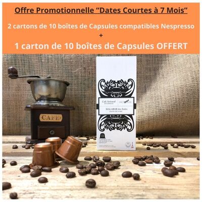 ANGEBOT „2 + 1 gratis“ NESPRESSO-KOMPATIBLE MALABAR-KAFFEEKAPSELN / x 20 Schachteln mit 10 Kapseln