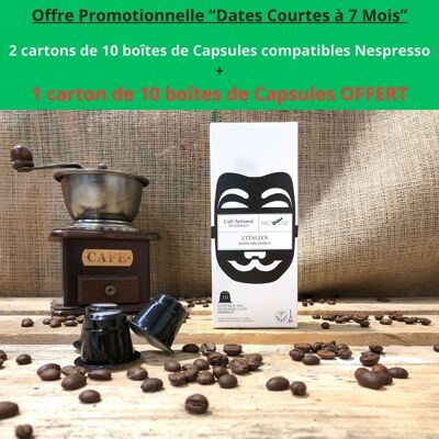 OFFRE PROMO "2 + 1 offert"  CAPSULES CAFÉ ITALIEN COMPATIBLES NESPRESSO / x 20 boîtes de 10 capsules