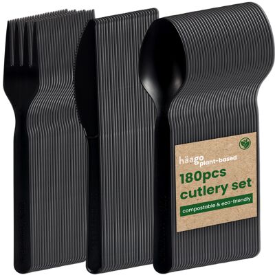 180 Biodegradable Black PLA Cutlery Set