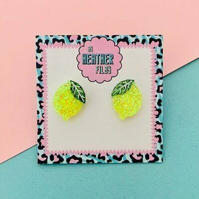 Yellow Glitter Lemon Stud Earrings