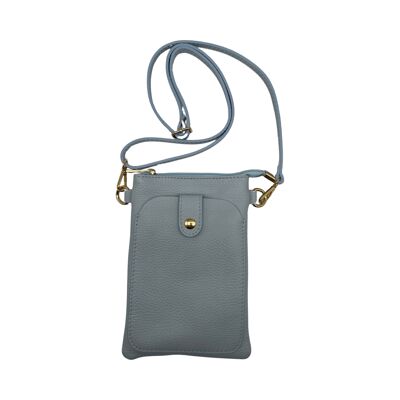 BOLSO PARA TELÉFONO ALINA DE PIEL GRANULADA AZUL CIELO