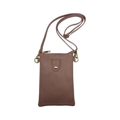 BOLSO PARA TELÉFONO ALINA DE PIEL GRANULADA NUDE