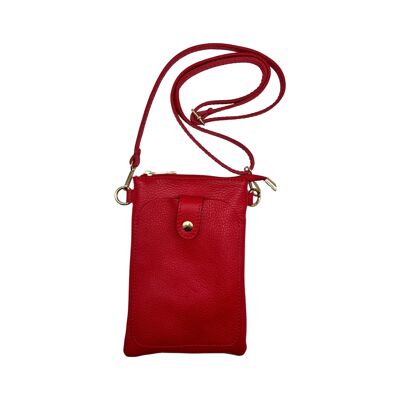 BOLSO PARA TELÉFONO ALINA DE PIEL GRANULADA ROJA