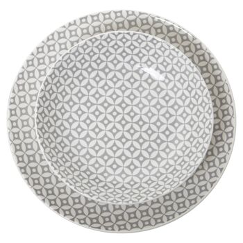 VAISSELLE 18 PIÈCES PORCELAINE GRIS ESTAMPILLÉE, ASSIETTE PLATE:ø27CM _DESSERT:°19CM, PROFONDE:°20X4CM ST7263 3