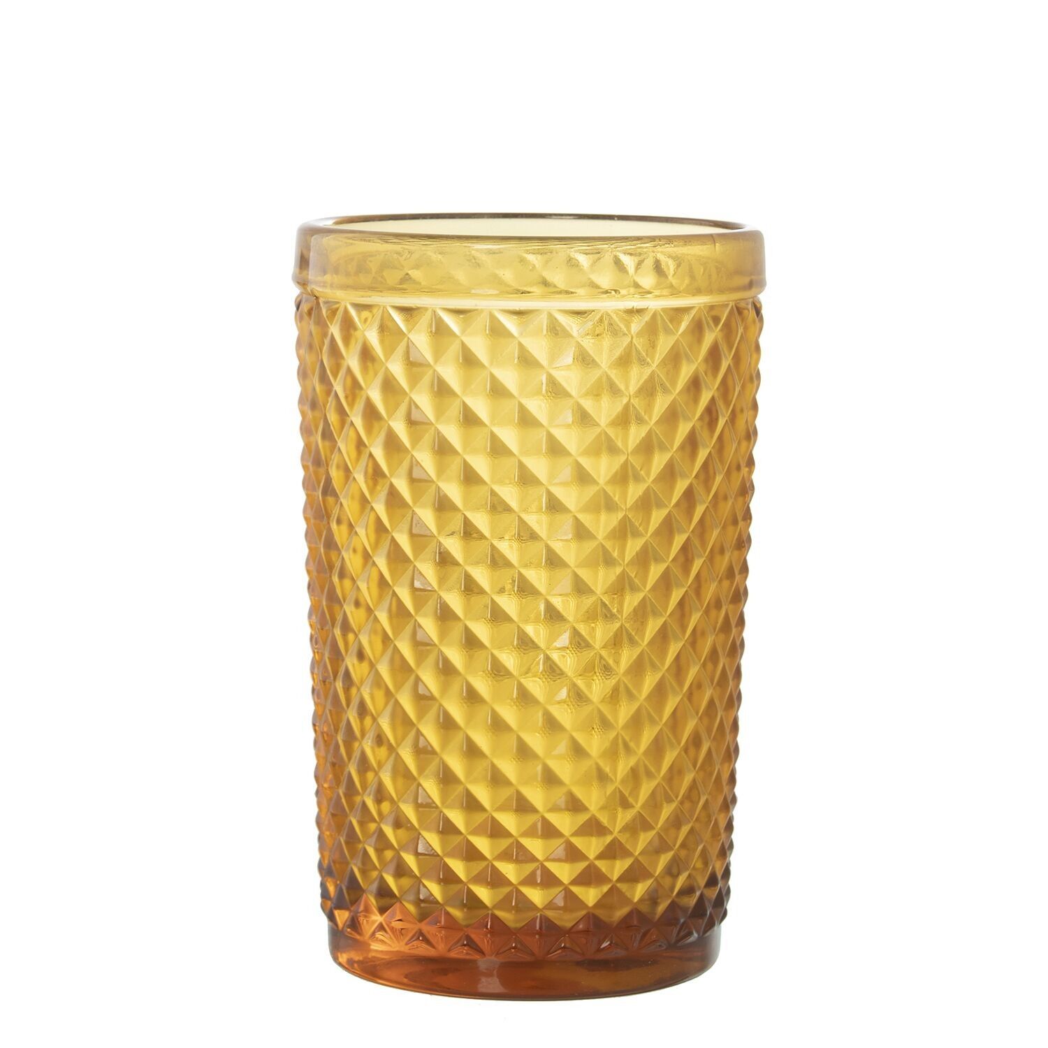 Bicchiere alto senape 330ml in vetro decorativo.diamante 7,5x12,5cm, lavabile in lavastoviglie st14966