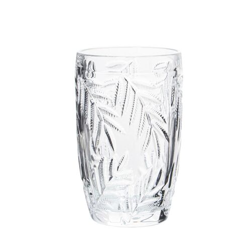 VASO ALTO CRISTAL TRANSPARENTE400ML DECO. HOJAS _°8X12,5CM, APTO LAVAVAJILLAS ST15055