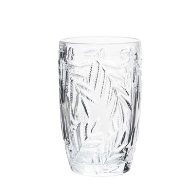 VASO ALTO CRISTAL TRANSPARENTE400ML DECO. HOJAS _°8X12,5CM, APTO LAVAVAJILLAS ST15055