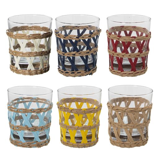 VASO BAJO CRISTAL TRANSP. 200ML C/MIMBRE COLORES SURTIDOS _°8X9,5CM, MIMBRE DESENFUNDABL ST15062