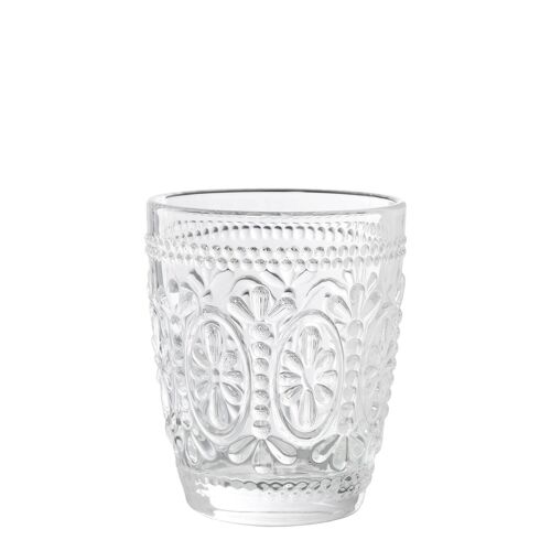 VASO BAJO CRISTAL TRANSPARENTE270ML DECO. FLOR °8X10CM, APTO LAVAVAJILLAS ST14986