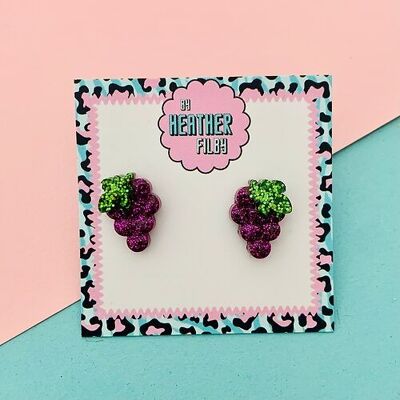 Purple Glitter Grape Stud Earrings