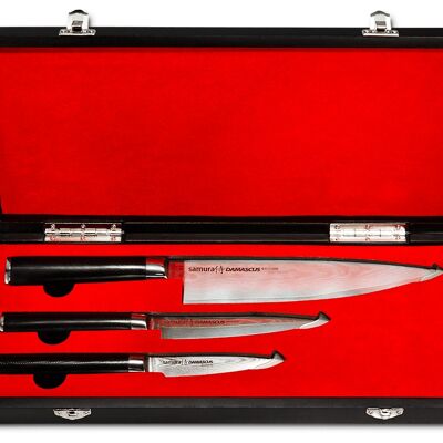 SAMURA DAMASCUS Juego de tres cuchillos: cuchillo de cocina 90 mm / 3,6 '', cuchillo multiusos 120 mm / 4,8 '', cuchillo de chef 200 mm / 7,9 ''-SD-0220