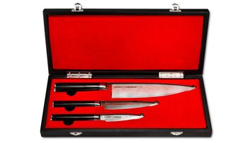SAMURA DAMAS Coffret de trois couteaux : Couteau d'office 3,6''/90 mm, Couteau tout usage 4,8''/120 mm, Couteau de chef 7,9''/200 mm-SD-0220