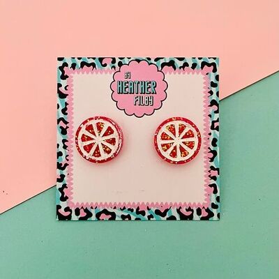 Pink Grapefruit Glitter Stud Earrings