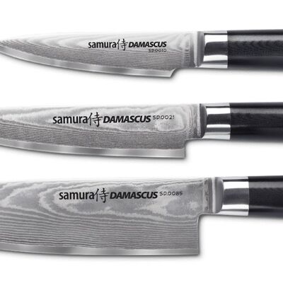 Juego de tres cuchillos: (Cuchillo mondador 9cm, Cuchillo multiusos 12cm, Cuchillo cocinero 20cm) -SD-0230