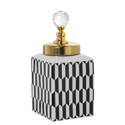 TIBOR CERAMIC WHITE/BLACK WITH CRYSTAL BALL IN LID 11X11X23CM ST51160