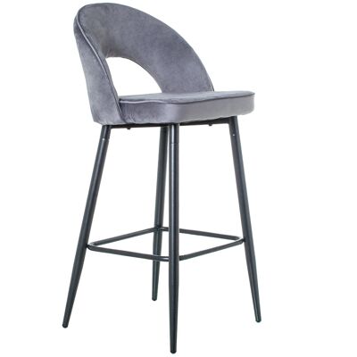 TABOURET VELOURS GRIS PIEDS MÉTAL NOIR _44X50X105CM DE HAUT. SIÈGE:65CM ST61099