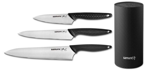 GOLF Set of 3 knives and brush block-SG-04