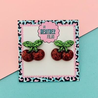 Cherry Glitter Stud Earrings