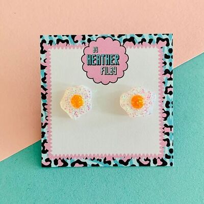 Boucles d'oreilles à tige pailletées en forme d'œuf au plat
