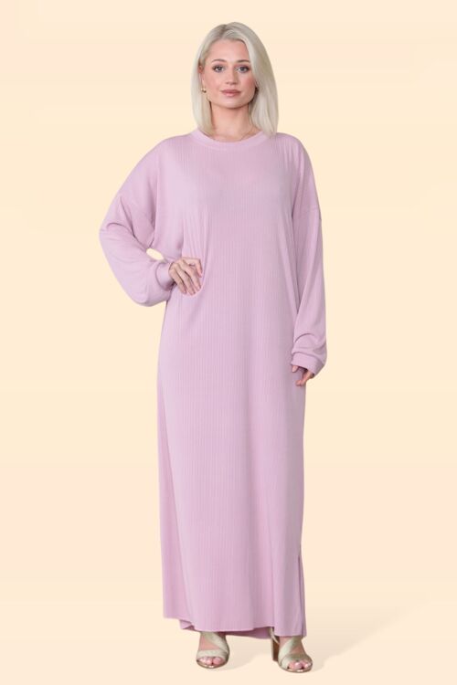 Modest Wear Full Length Tunic Dress with Long Sleeves and Round Crew Neck Striped Fabric Muslim Hijab Modest Women's Fashion Abaya Islam Plain Solid Colour Stretchy Comfortable Covering - Fits up to UK22