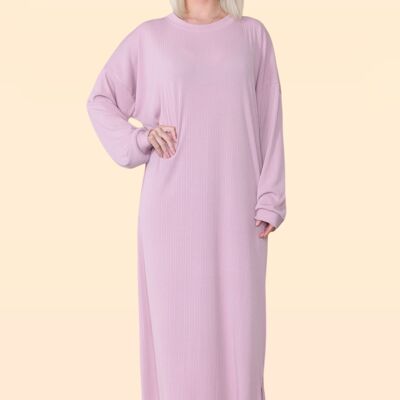 Modeste Wear Robe tunique pleine longueur avec manches longues et col rond rond en tissu rayé hijab musulman mode modeste pour femme Abaya Islam couleur unie extensible confortable couvrant – Convient jusqu'au UK22