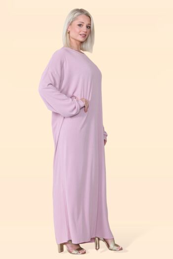 Modeste Wear Robe tunique pleine longueur avec manches longues et col rond rond en tissu rayé hijab musulman mode modeste pour femme Abaya Islam couleur unie extensible confortable couvrant – Convient jusqu'au UK22 2