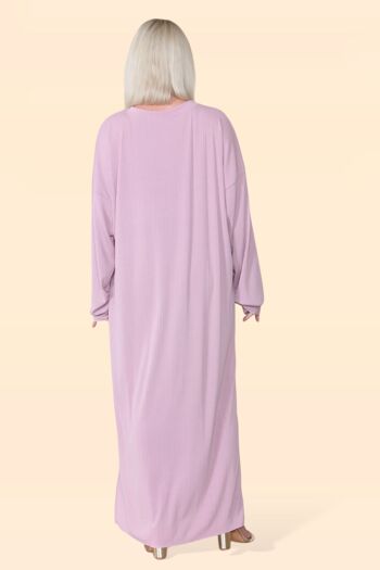 Modeste Wear Robe tunique pleine longueur avec manches longues et col rond rond en tissu rayé hijab musulman mode modeste pour femme Abaya Islam couleur unie extensible confortable couvrant – Convient jusqu'au UK22 3