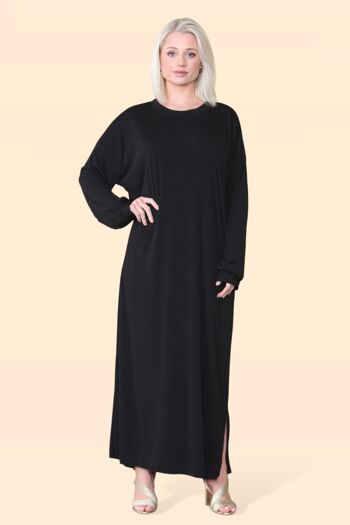 Modeste Wear Robe tunique pleine longueur avec manches longues et col rond rond en tissu rayé hijab musulman mode modeste pour femme Abaya Islam couleur unie extensible confortable couvrant – Convient jusqu'au UK22 7