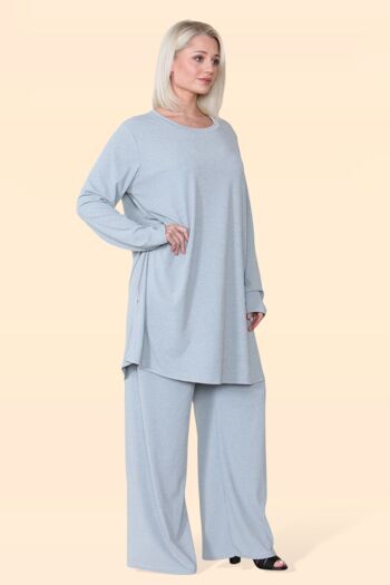 Haut allongé avec fentes latérales assorti à une taille élastiquée, jambe large, pantalon droit, mode pour femme, doux, confortable, extensible, grande taille, vêtements de détente inclus, ensemble assorti, tenue assortie – convient jusqu'au UK18. 2