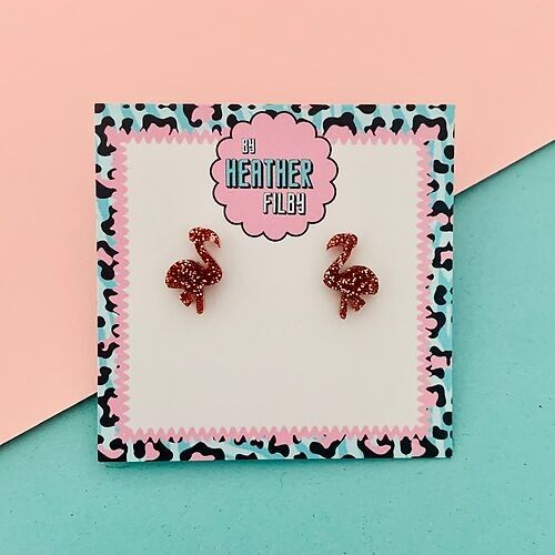 Pink Flamingo Glitter Stud Earrings