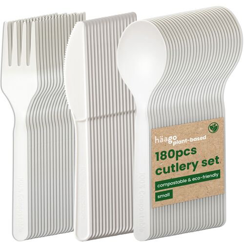 180pc Reusable Cutlery Set (60x Knives, 60x Forks, 60x Spoons, White, 15cm) - Ideal for Catering & Weddings - Heavy Duty Materials