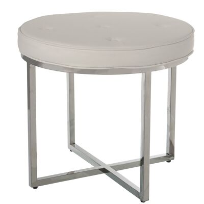 STAINLESS STEEL STOOL.GLOSS W/WHITE LEATHER SEAT _°50X46CM-SEAT:°50X6CM ST48514