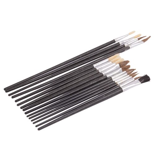 15pc Black Wooden Artist's Paint Brush Set - By Blackspur