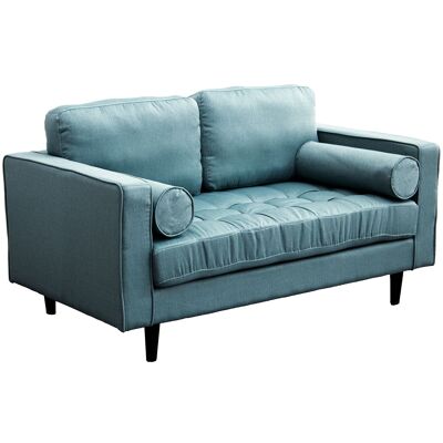 2 SEAT GREEN LINEN SOFA WITH WOODEN LEGS 145X83X80CM, HIGH.SEAT:44CM ST84145