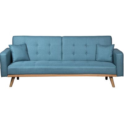 CANAPÉ LIT 3 PLACES POLYESTER BLEU VERT AVEC PIEDS BOIS CAU _216X81X87CM LIT:190X110X15CM ST83742