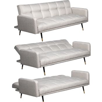 CANAPÉ-LIT 3 PLACES POLYESTER BEIGE A/PIEDS MÉTAL NOIR/DORÉ _193X83X75CM LIT:177X96X17CM ST83735 3