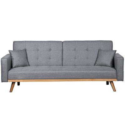 CANAPÉ-LIT 3 PLACES POLYESTER GRIS AVEC PIEDS EN BOIS CAOUTCHOUC _216X81X87CM LIT:190X110X15CM ST83741