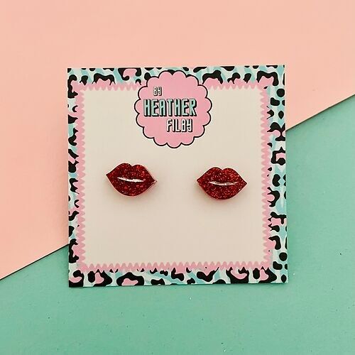 Red Lips Glitter Stud Earrings