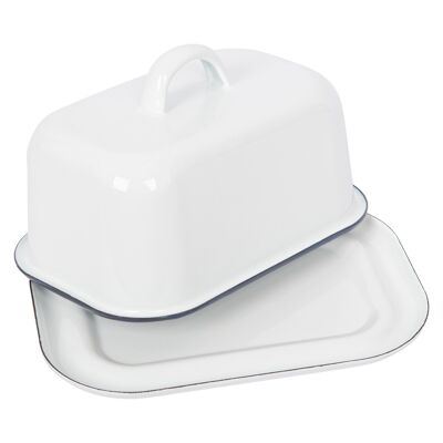 18.5 cm x 10 cm weiße Emaille-Butterdose – von Argon Tableware