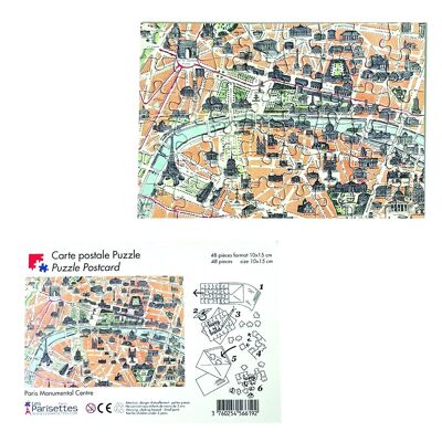 Carte postale Puzzle Monumental centre 48 pièces (lot de 6)