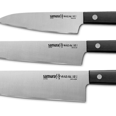 HARAKIRI Set of 3 kitchen knives: Paring, Utility, Chef (Wood)-SHR-0220WO