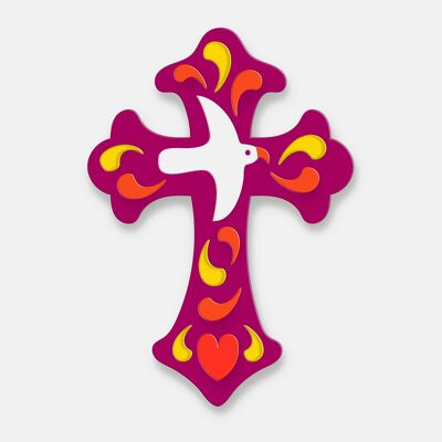 Modello a forma di colomba con design a croce: croce messicana colorata
