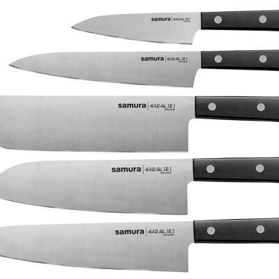 HARAKIRI Set of 5 kitchen knives  Paring, Utility, Nakiri, Santoku, Chef's knife (Black)-SHR-0250B