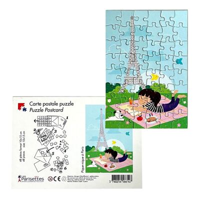 Carte postale puzzle pique-nique 48 pièces (lot de 6)