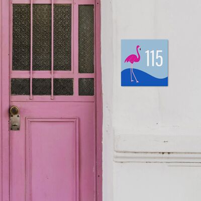 House Plaque With Pink Flamingo Pattern Number