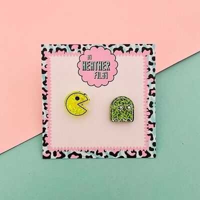 Pacman Glitter Stud Earrings