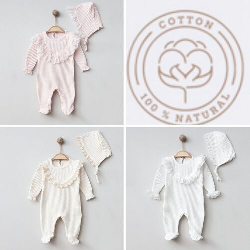 A Pack of Three Sizes Elegant Special Collar Girl's Newborn Onesie & Bonnet Set