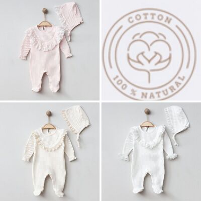 A Pack of Three Sizes Elegant Special Collar Girl's Newborn Onesie & Bonnet Set