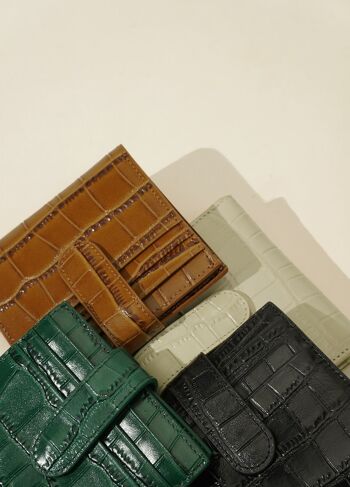 Porte-cartes portefeuille en cuir véritable à motif crocodile 14