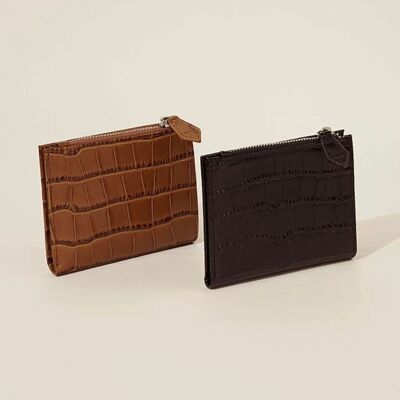 Genuine Leather Crocodile Pattern Zipper Wallet Card Holder